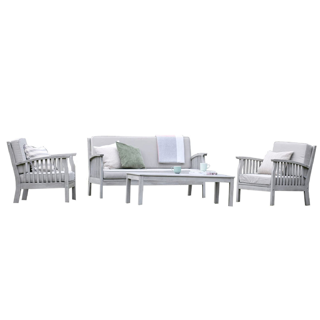 Gardenesque Repton 4-Seater Wooden Patio Furniture Set Light Grey