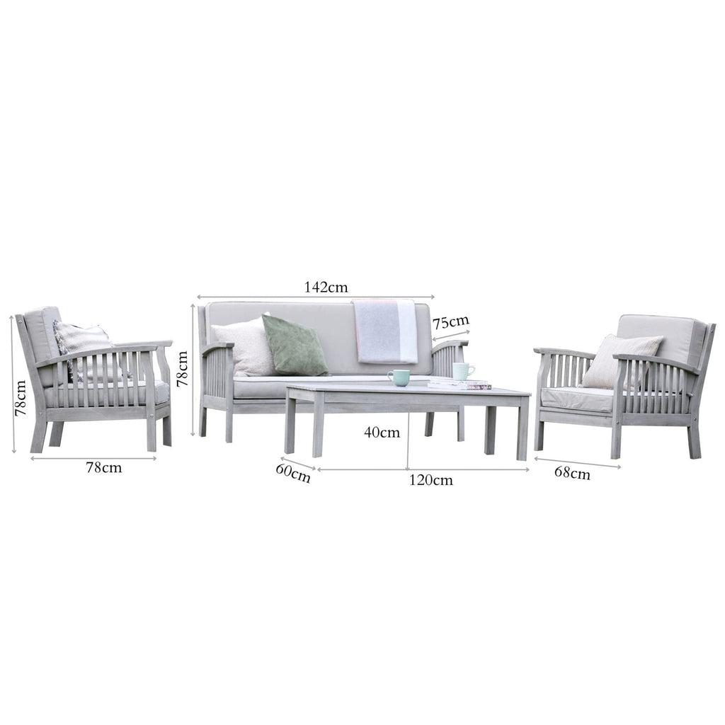 Gardenesque Repton 4-Seater Wooden Patio Furniture Set Light Grey