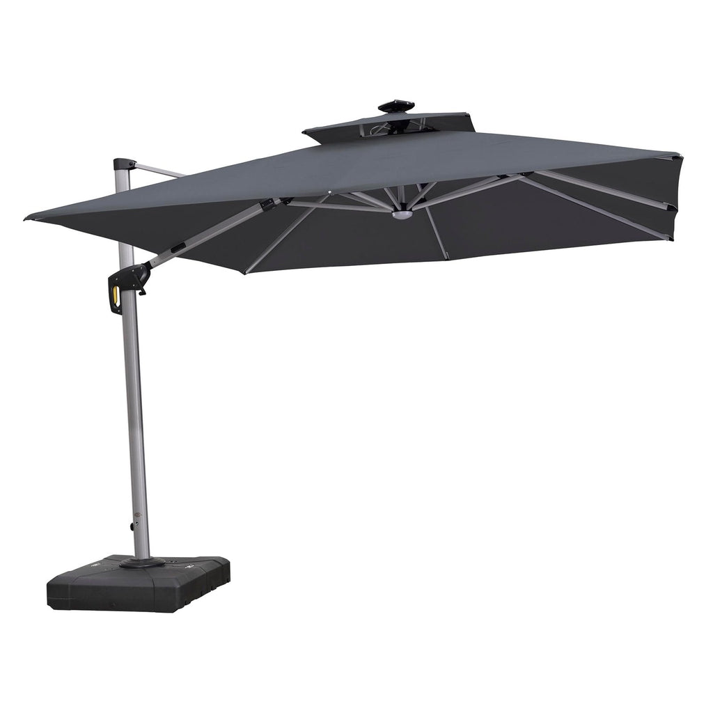 PURPLE LEAF 3 x 3 m Deluxe Solar LED Square Offset Patio Umbrella Grey