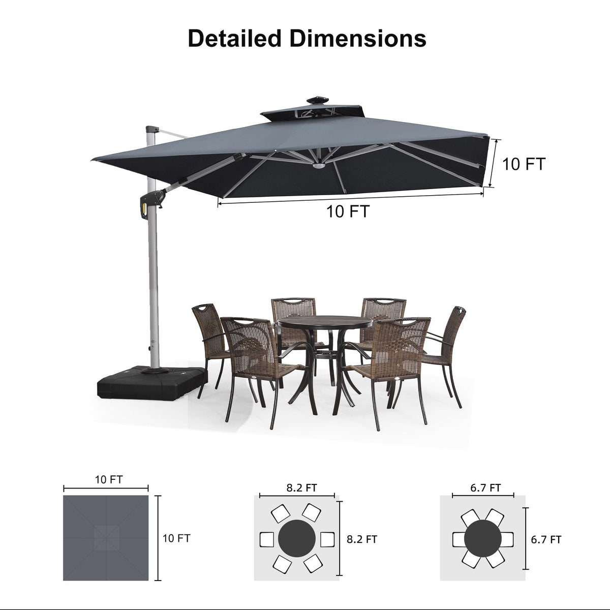PURPLE LEAF 3 x 3 m Deluxe Solar LED Square Offset Patio Umbrella Grey