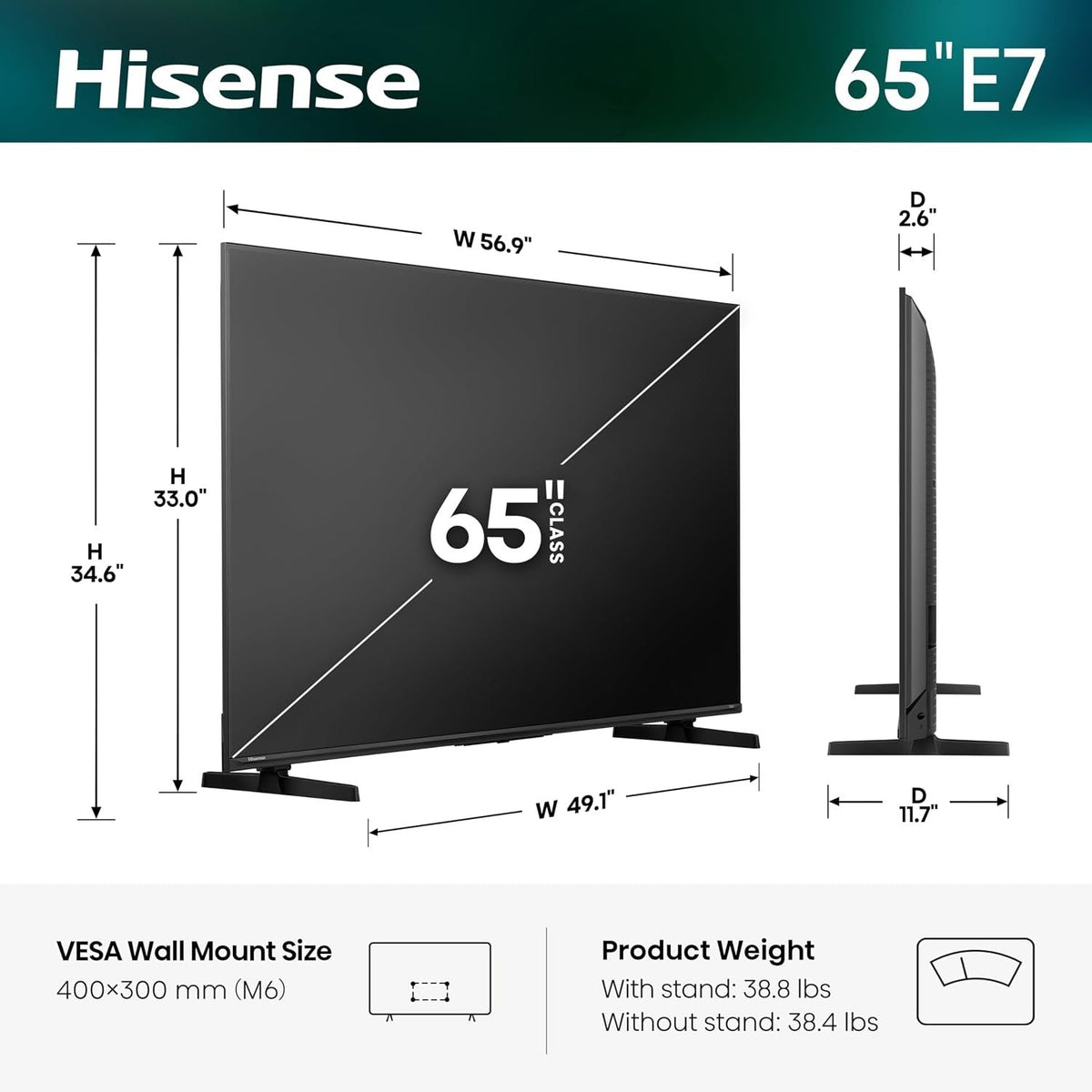 Hisense 65" E7 Cinema Series Mini LED 4K Smart TV 65E7SF