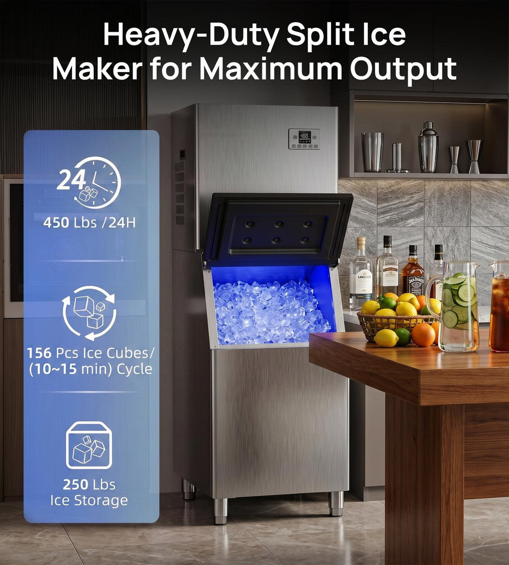 AKIRES 204.1 kg/24H Commercial Ice Maker AK-CIM-1560F Stainless Steel