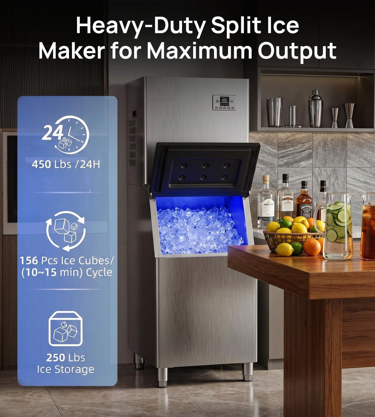 AKIRES 204.1 kg/24H Commercial Ice Maker AK-CIM-1560F Stainless Steel