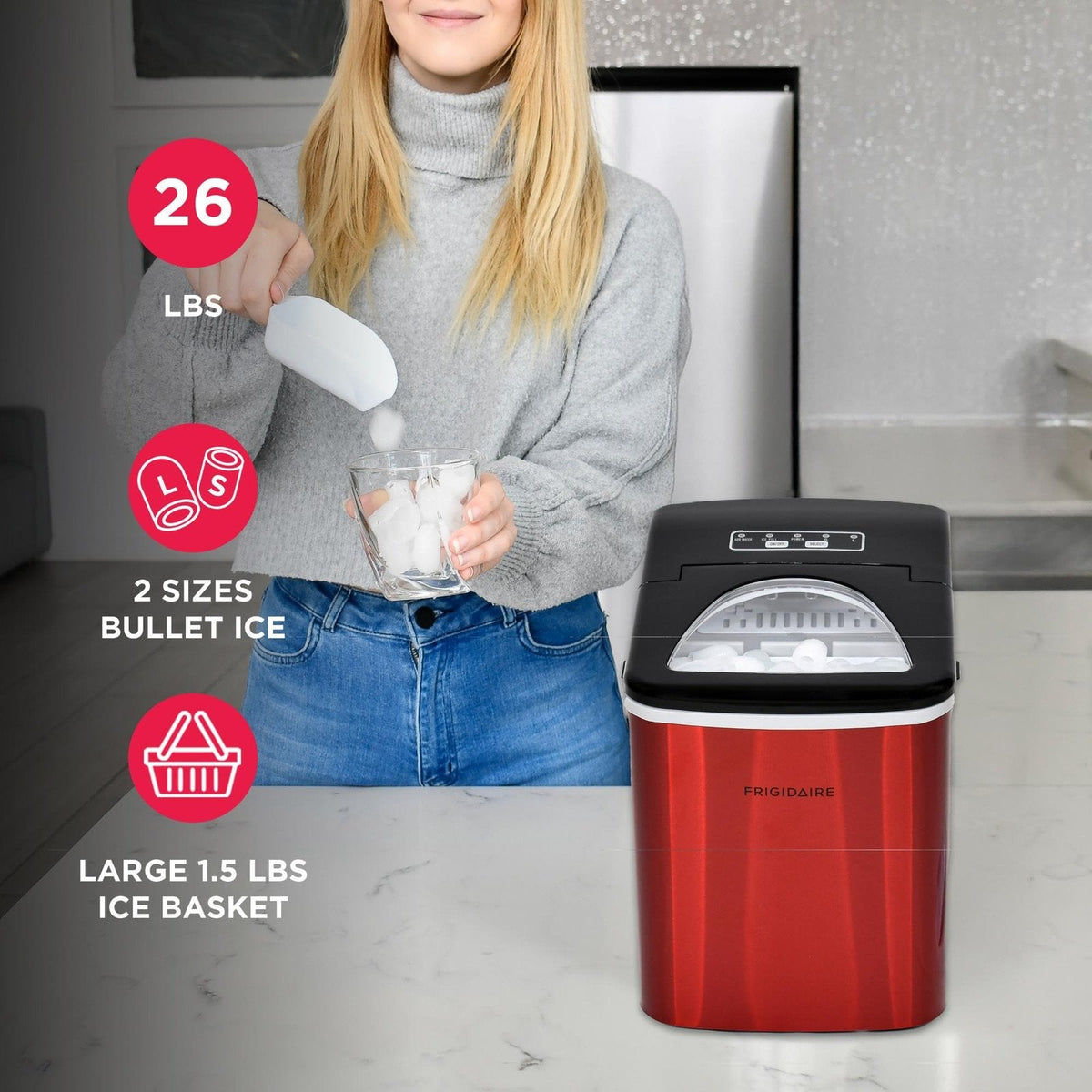 Frigidaire 11.8 kg Portable Countertop Ice Maker Machine EFIC117-SSRED-COM