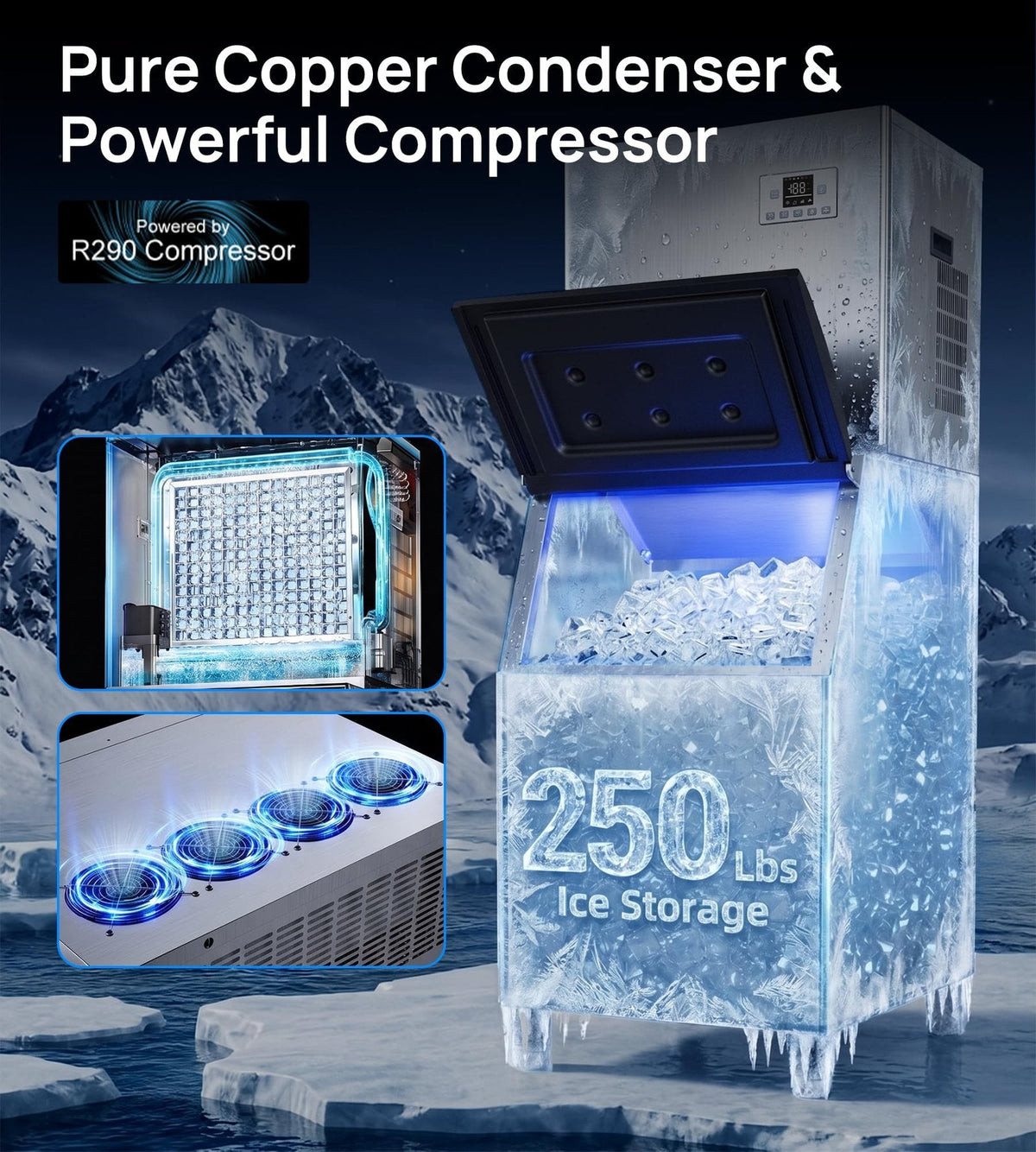AKIRES 204.1 kg/24H Commercial Ice Maker AK-CIM-1560F Stainless Steel