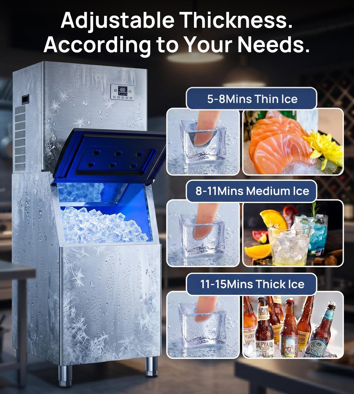 AKIRES 204.1 kg/24H Commercial Ice Maker AK-CIM-1560F Stainless Steel