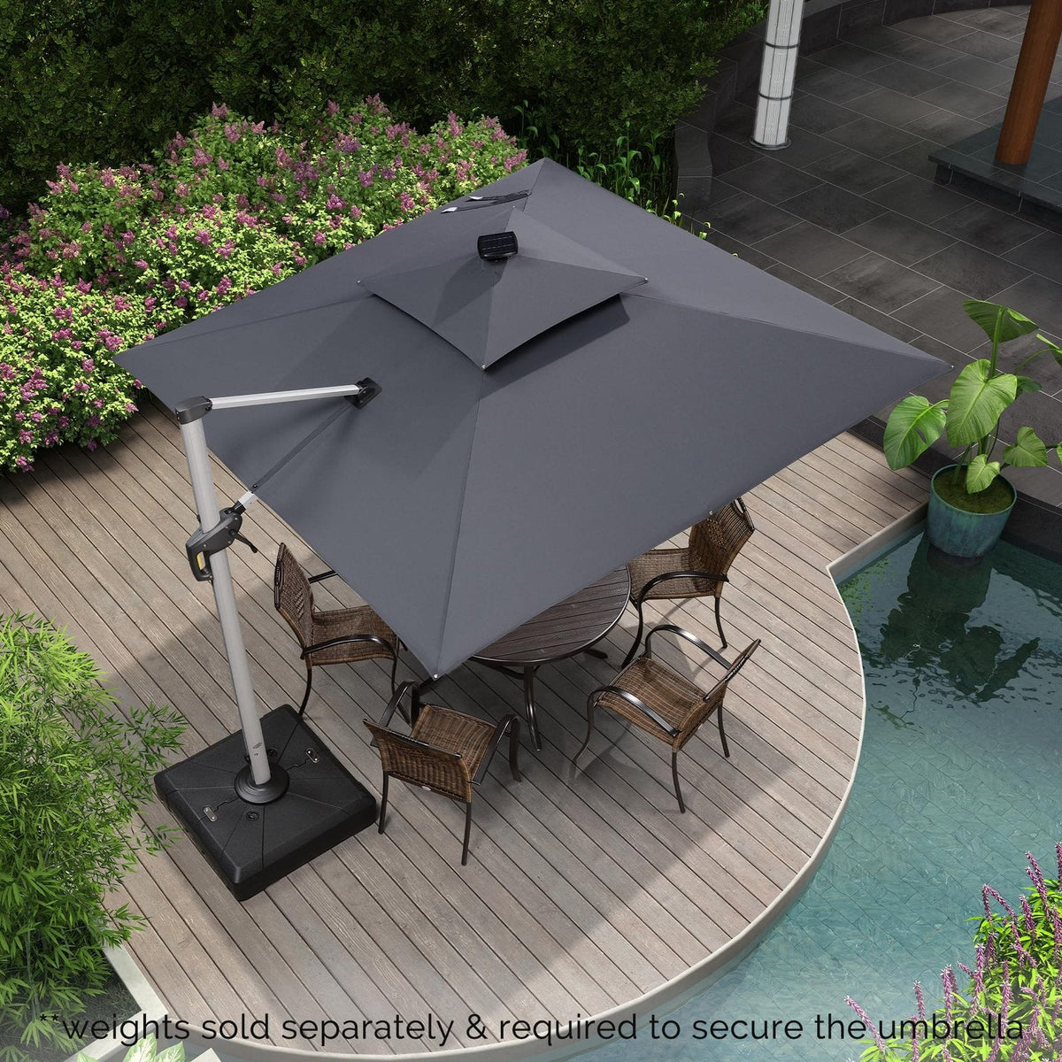 PURPLE LEAF 3 x 3 m Deluxe Solar LED Square Offset Patio Umbrella Grey