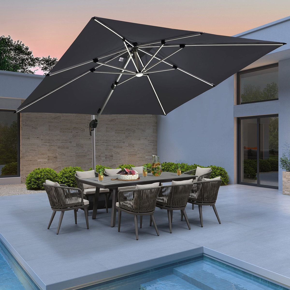 PURPLE LEAF 3 x 3 m Deluxe Solar LED Square Offset Patio Umbrella Grey