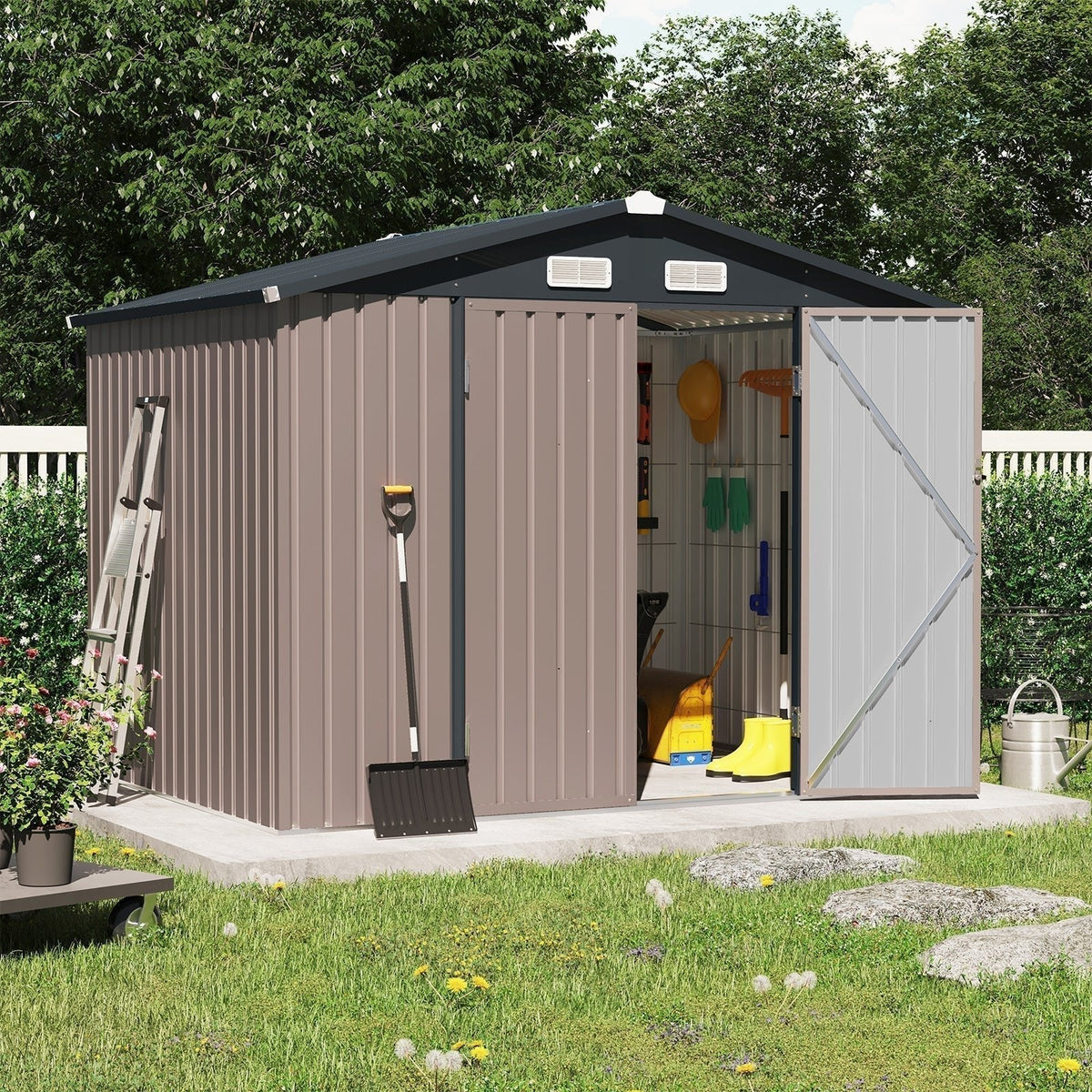 OC Orange-Casual 2.4 x 1.8 m Galvanized Steel Storage Shed Brown
