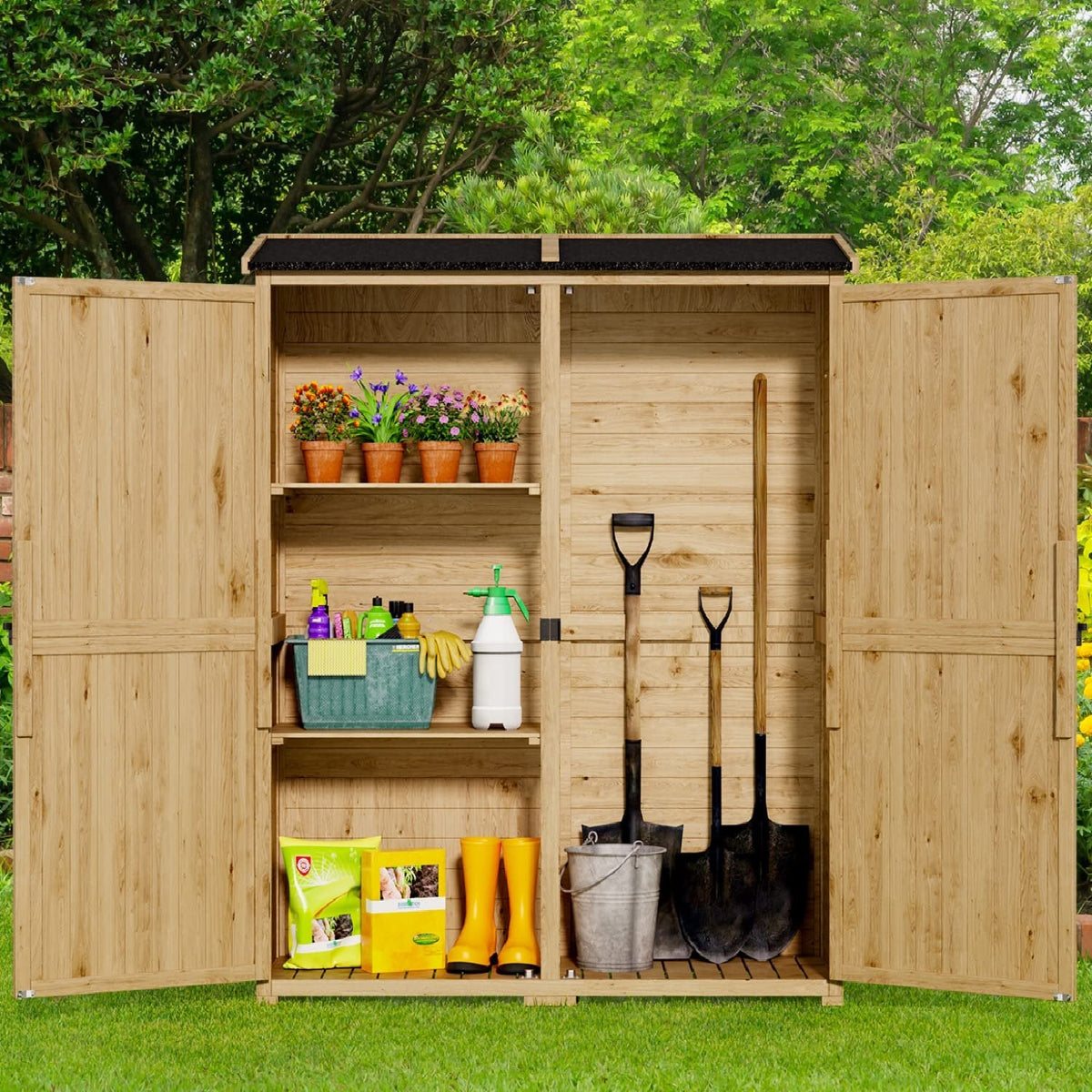 Lofka 1.4 x 0.4 m Wooden Outdoor Storage Shed Natural