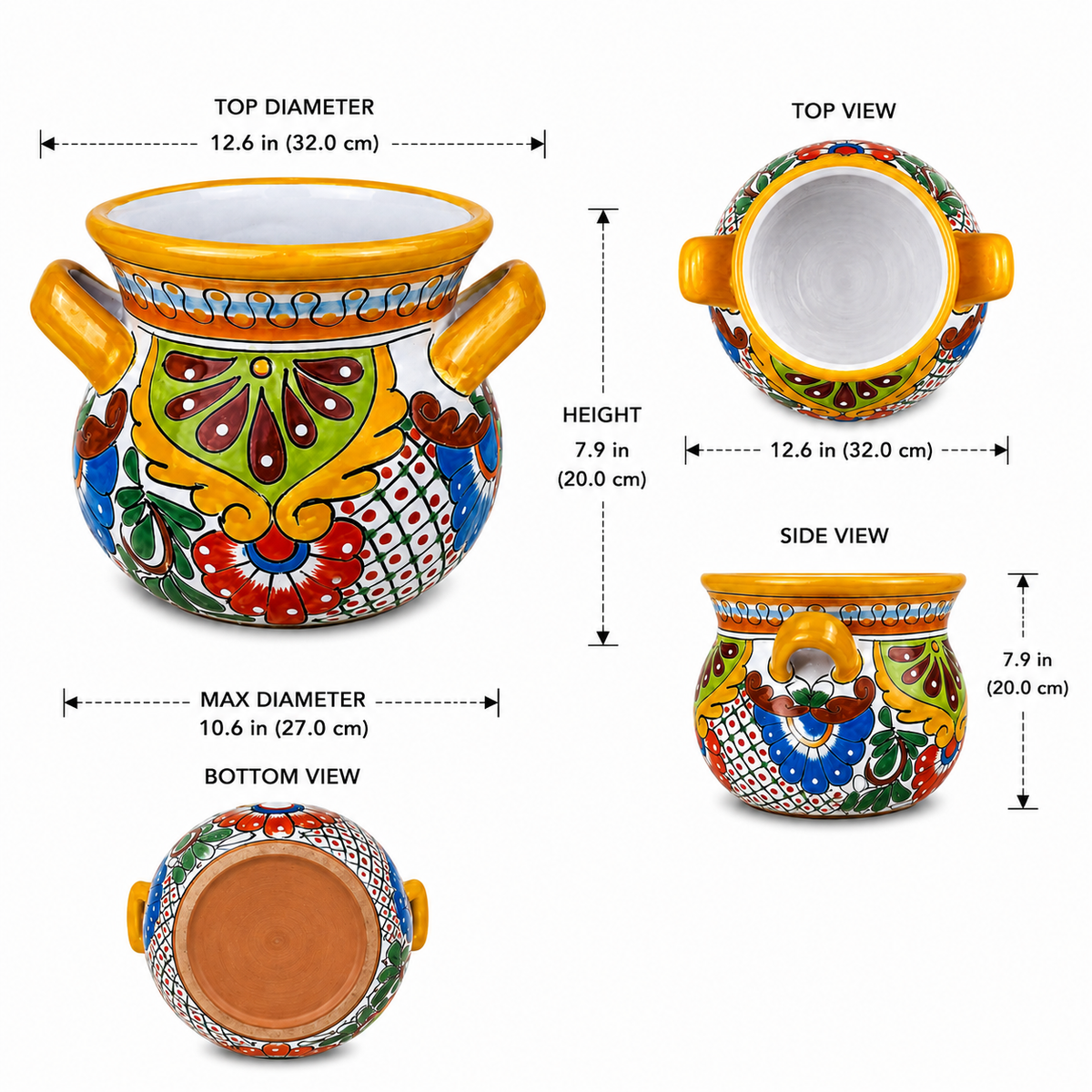 Handcrafted 32 cm Mexican Style Ceramic Planter Pot