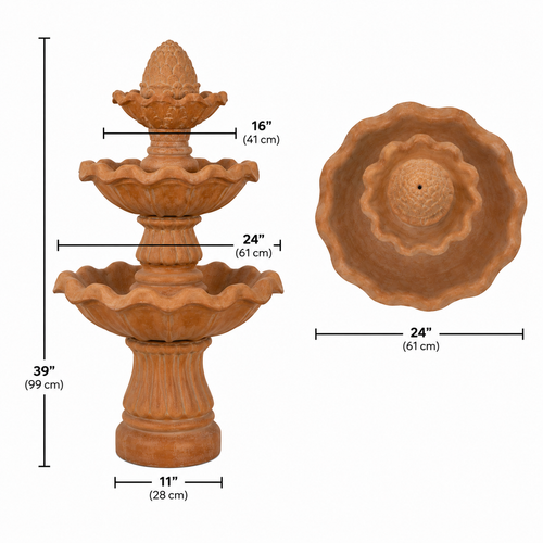 3-Tier Clay Outdoor Garden Water Fountain 61 x 99 cm