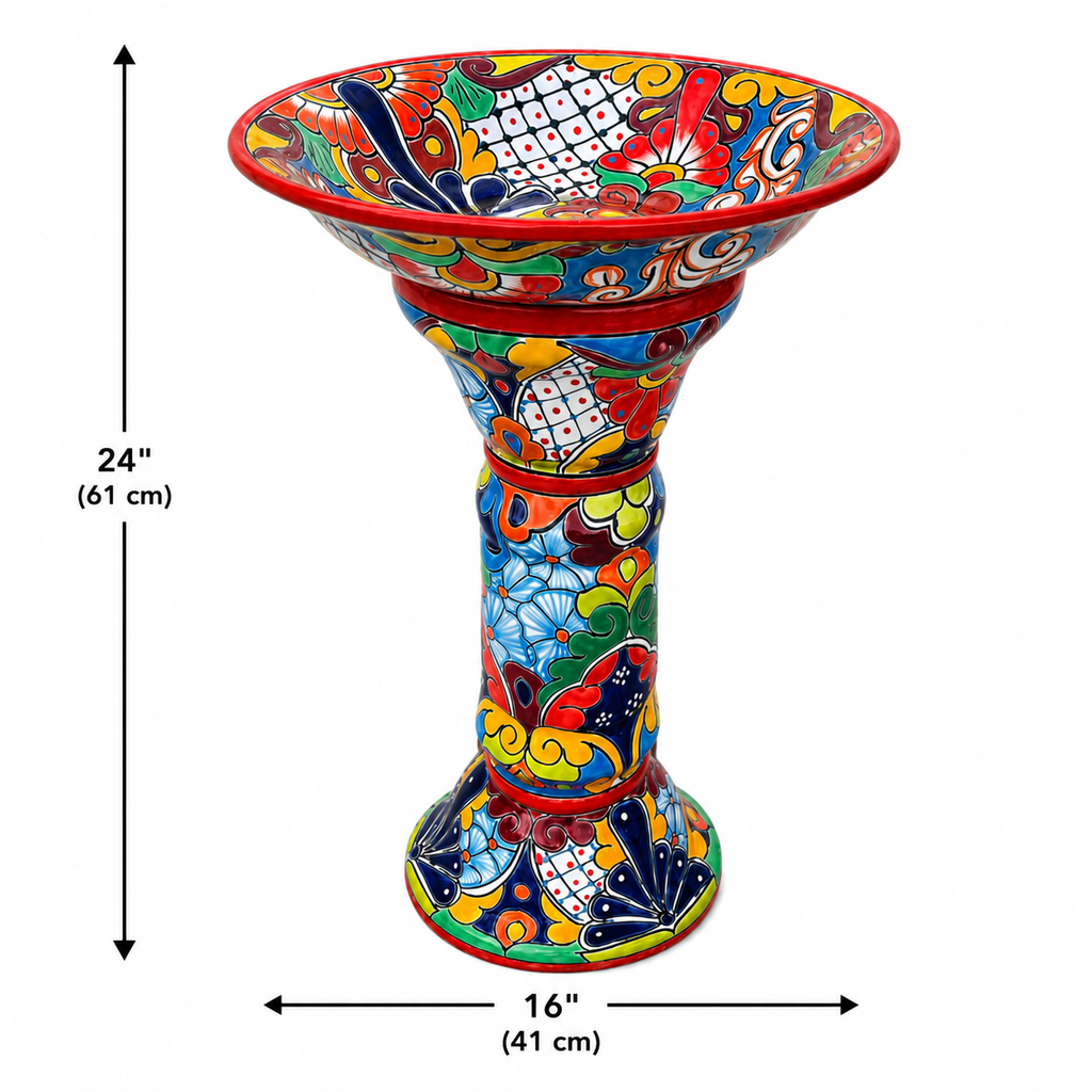 Talavera Style Ceramic Bird Bath 41 x 61 cm