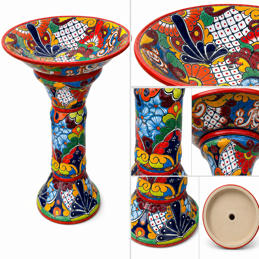 Talavera Style Ceramic Bird Bath 41 x 61 cm