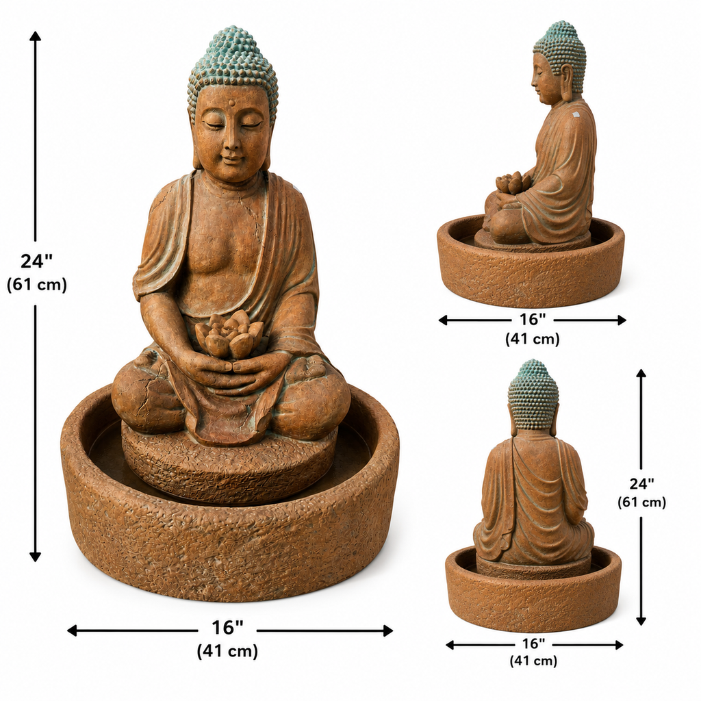 61 x 41 cm Clay Buddha Outdoor Water Fountain Statue