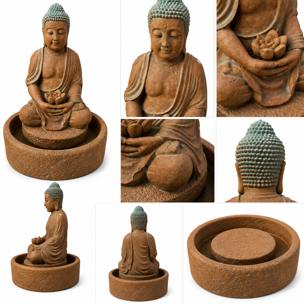 61 x 41 cm Clay Buddha Outdoor Water Fountain Statue