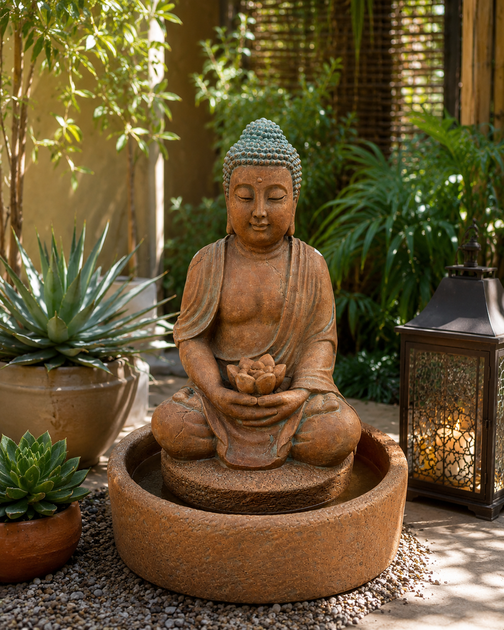 61 x 41 cm Clay Buddha Outdoor Water Fountain Statue