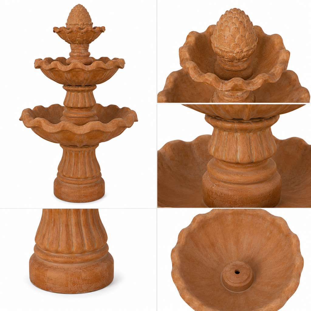 3-Tier Clay Outdoor Garden Water Fountain 61 x 99 cm