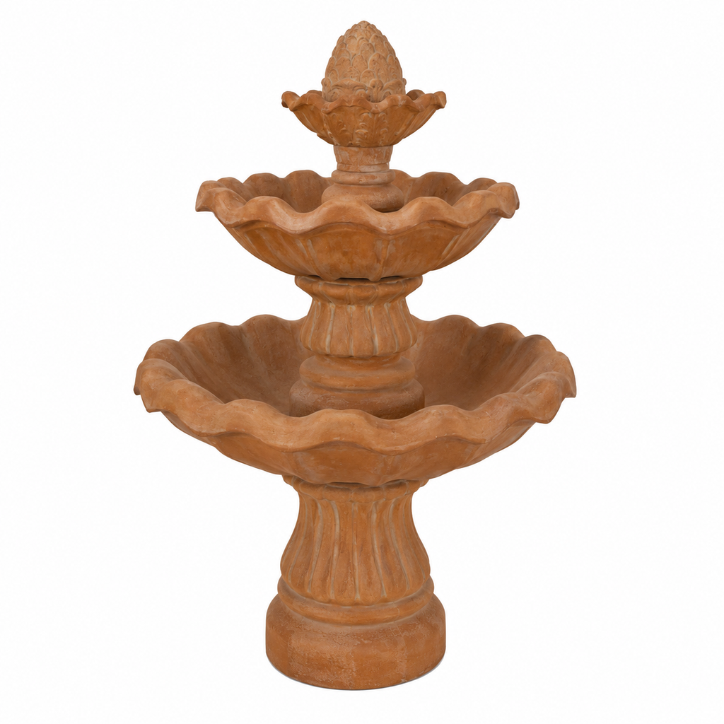3-Tier Clay Outdoor Garden Water Fountain 61 x 99 cm